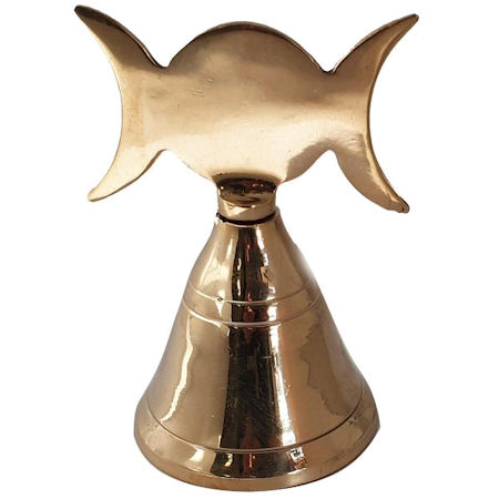 Triple Moon Brass Altar Bell - Click Image to Close