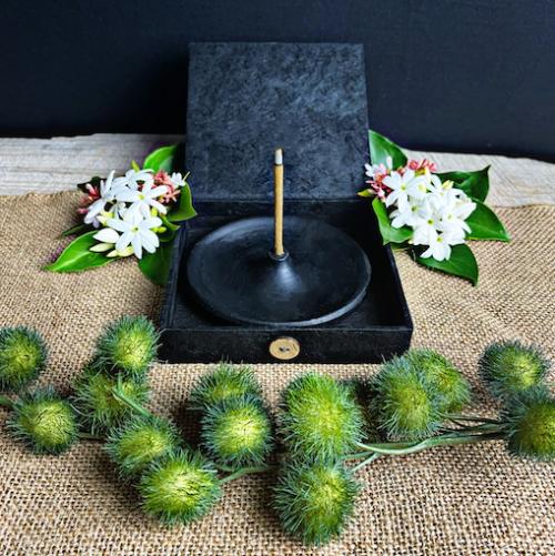 Ceramic Black Plate Incense Holder - Click Image to Close